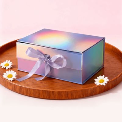 Κουτί συσκευασίας δώρου Deluxe Holographic Flip Top Magnetic Lid Όμορφο με κορδέλα Ανακυκλωμένα υλικά για κάλτσες