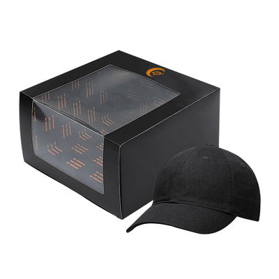 Προσαρμοσμένο χαρτί καπέλο συσκευασία Baseball Cap παράθυρο θυρίδα δώρο κουτί με καθαρό PVC παράθυρο για Baseball Cap