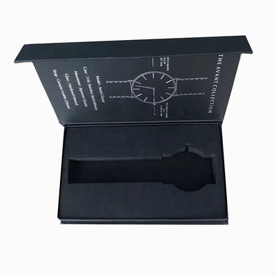 Προσαρμοσμένο λογότυπο Luxury Black Cardboard Smart Watch Magnetic Gift Packaging Box Ατομικό ρολόι με φουσκωτή επένδυση