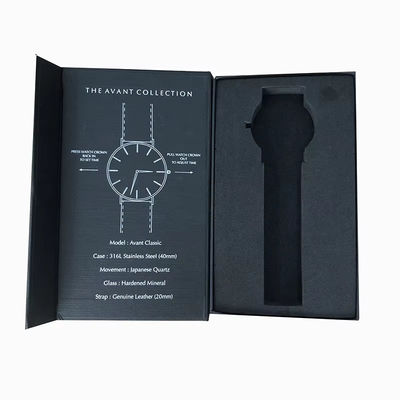 Προσαρμοσμένο λογότυπο Luxury Black Cardboard Smart Watch Magnetic Gift Packaging Box Ατομικό ρολόι με φουσκωτή επένδυση