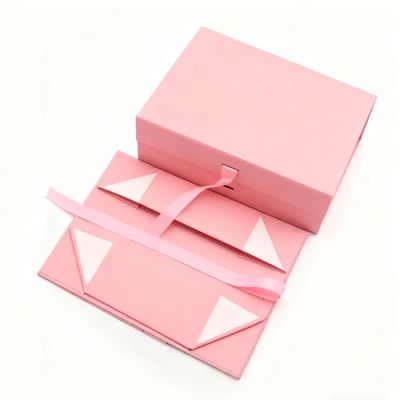 Προσαρμοσμένο Λογότυπο Ποιοτικό Κουτί με Κορδέλα που Διπλώνει Ροζ Μαύρο Ορθογώνιο Σχήμα Μαγνητικό Χαρτί Συσκευασίας για Ματ Επικάλυψη με Ανάγλυφο