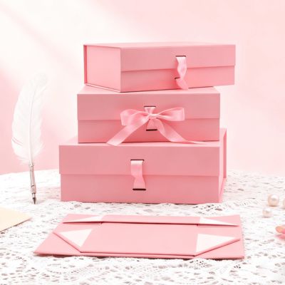 Προσαρμοσμένο Λογότυπο Ποιοτικό Κουτί με Κορδέλα που Διπλώνει Ροζ Μαύρο Ορθογώνιο Σχήμα Μαγνητικό Χαρτί Συσκευασίας για Ματ Επικάλυψη με Ανάγλυφο