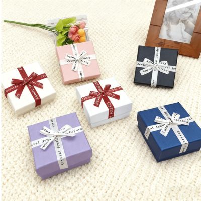 Προσαρμοσμένη Συσκευασία Κοσμημάτων Αγγλικό Τόξο Κορδέλα Ουρανός Γη Τετράγωνο Κουτί Κομψό Κάλυμμα Χαρτονιού Για Σκουλαρίκια Δαχτυλίδια Κουτιά