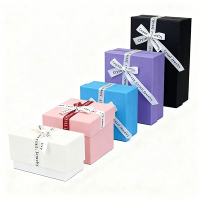 Προσαρμοσμένη Συσκευασία Κοσμημάτων Αγγλικό Τόξο Κορδέλα Ουρανός Γη Τετράγωνο Κουτί Κομψό Κάλυμμα Χαρτονιού Για Σκουλαρίκια Δαχτυλίδια Κουτιά