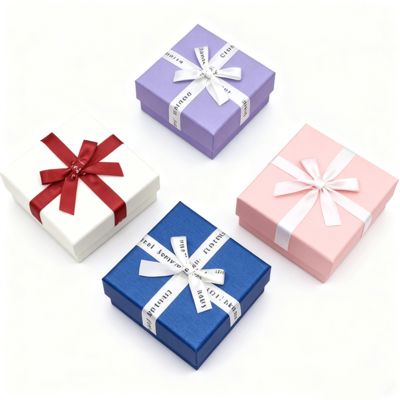 Προσαρμοσμένη Συσκευασία Κοσμημάτων Αγγλικό Τόξο Κορδέλα Ουρανός Γη Τετράγωνο Κουτί Κομψό Κάλυμμα Χαρτονιού Για Σκουλαρίκια Δαχτυλίδια Κουτιά